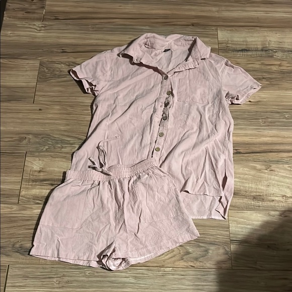Pink Button-Up Shirt and Shorts Set - Picture 1 of 5